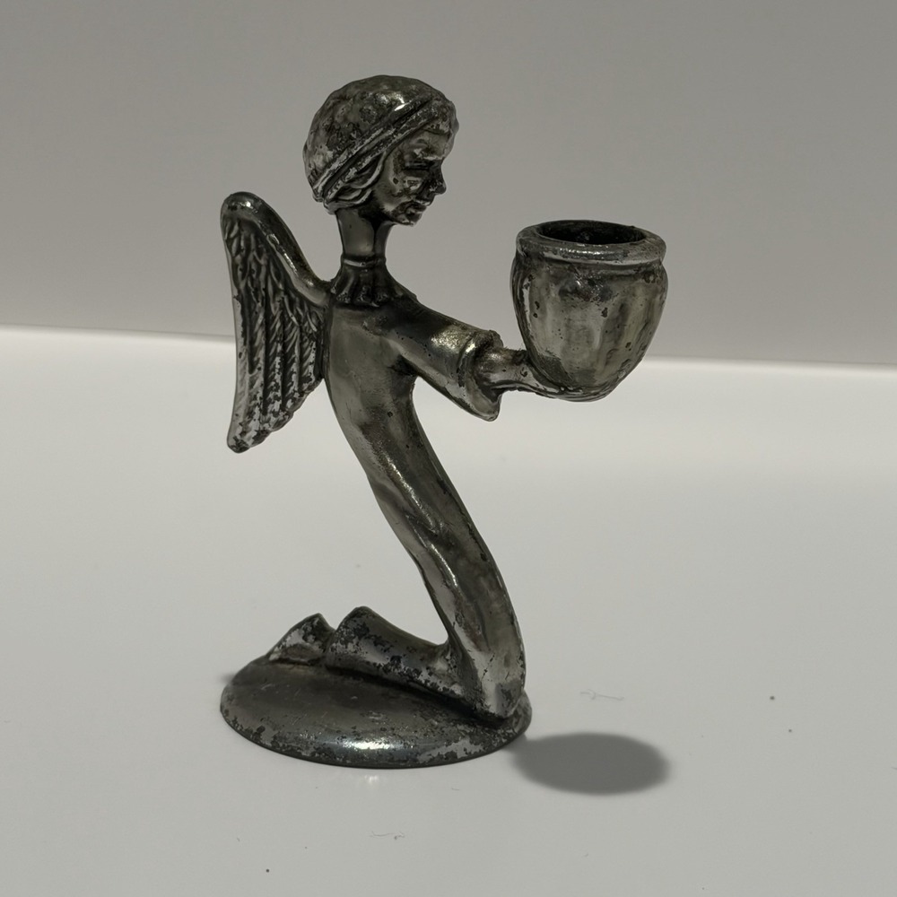 VTG Brass Kneeling Angel Miniature Candle Holder Taper Thin Candles‎ 1.75"